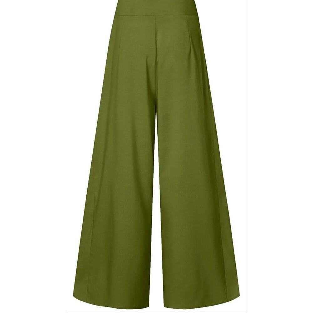 Kur Kuma Flowy Ruffle Hem Elegant Wide Leg Pants Size 10 - Picture 2 of 3